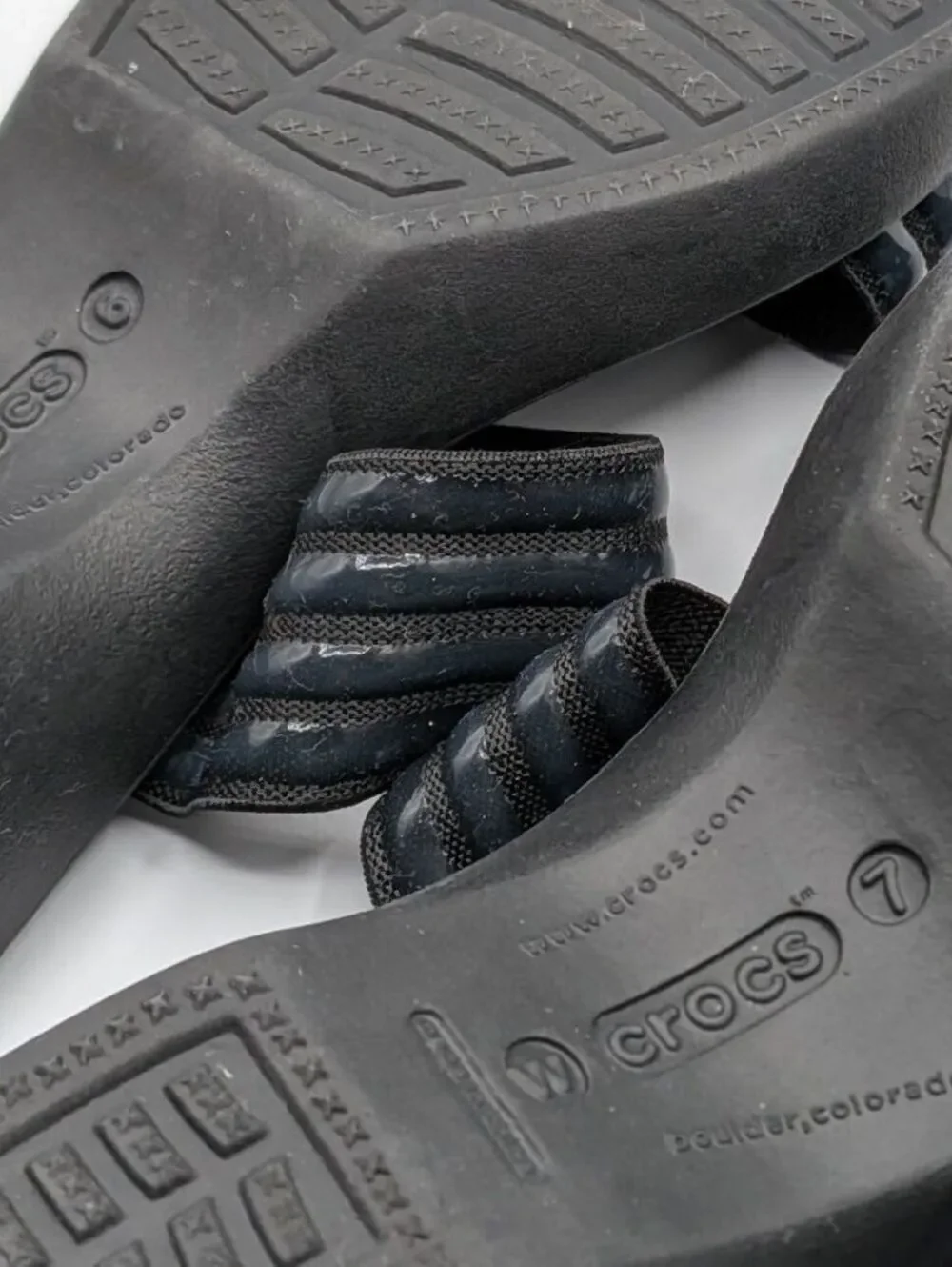 Crocs Mixed Sizes (6 - Right, 7 - Left) Black Comfort Slides Wedge Sandals